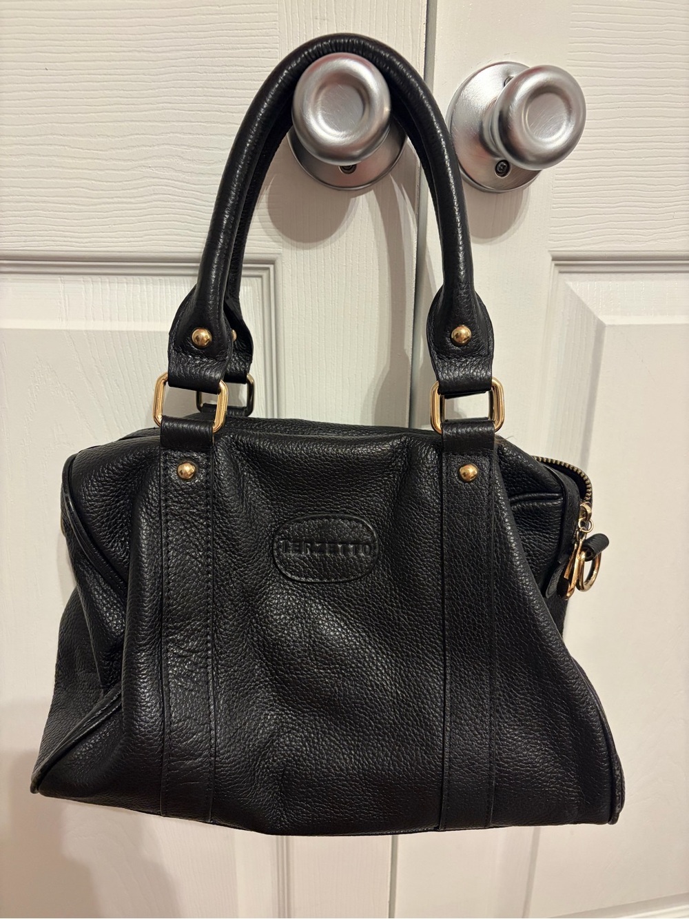 Terzetto Black Leather Satchel with Gold Hardware- adorable slouchy leather look